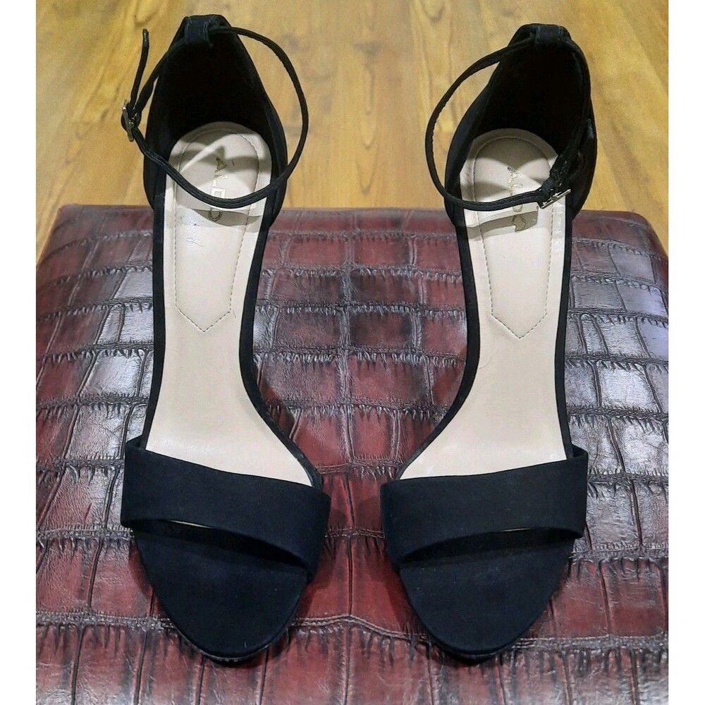 ALDO Black Classic Suede Toe/Ankle Strap Stilettos  High Heels Size 7.5